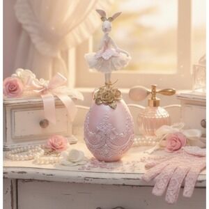 Bella Lux Bunny Ballerina on Pink Lace Easter Egg Figurine Coquette - NEW